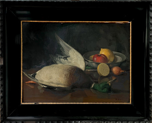 Natura morta con frutta e anatra di Nikolaus Johann Davis 1883 - 1967 (greco)