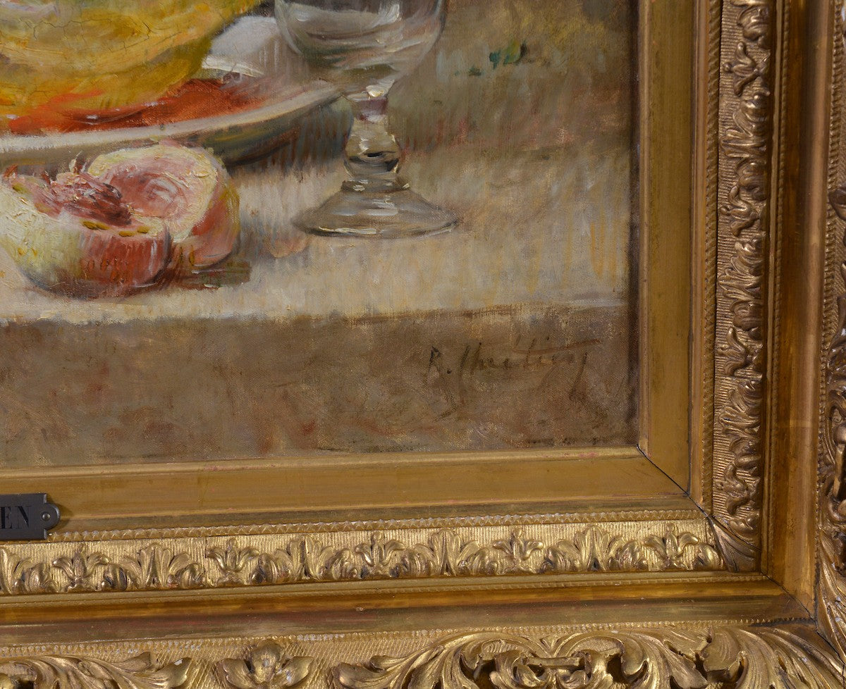 RENE LOUIS CHRETIEN (1867-1945) STILL LIFE OIL ON CANVAS IN CARVED PRESENTATION FRAME