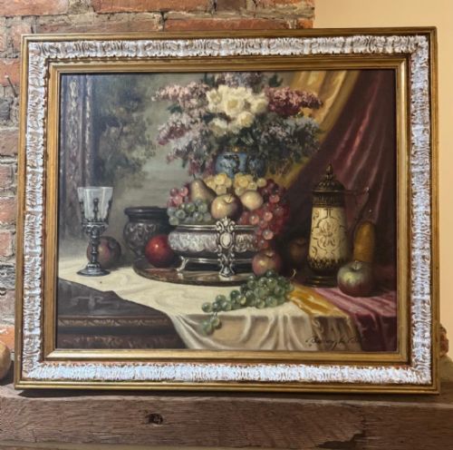 BELA BALOGH (1909-1980) STILL LIFE OIL ON CANVAS C1960 'FRUIT AND FLOWERS'