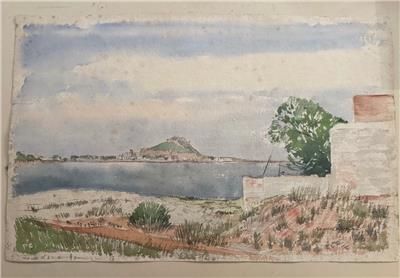 KARL HAGEDORN 1889 - 1969 WATERCOLOUR 1963 - LANDSCAPE GREECE CORFU SEA SIGNED
