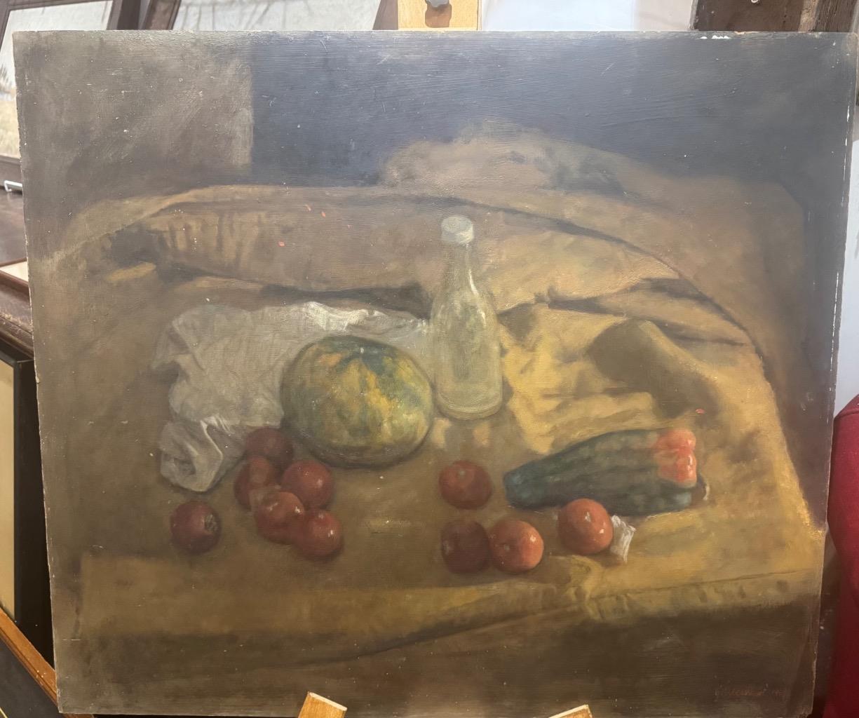 George Weissbort 1928 - 2013  Still Life with Fruit and Vegetables  Oil on Board 1957