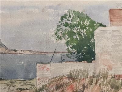 KARL HAGEDORN 1889 - 1969 WATERCOLOUR 1963 - LANDSCAPE GREECE CORFU SEA SIGNED