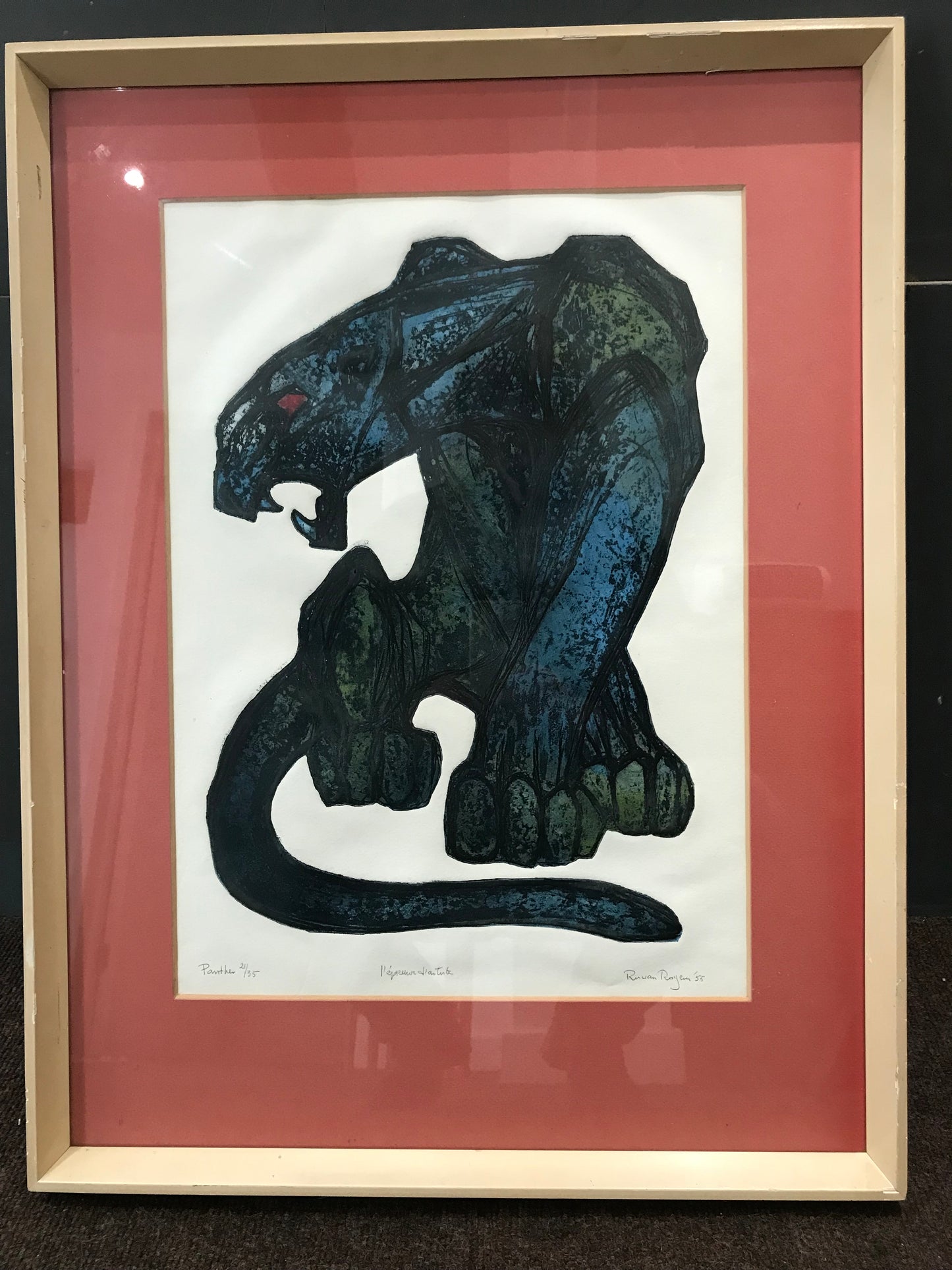 Panther Woodcut Print by Ru Van Royen 1955