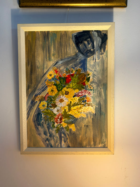 Insolito dipinto ad olio astratto maschile della metà del secolo