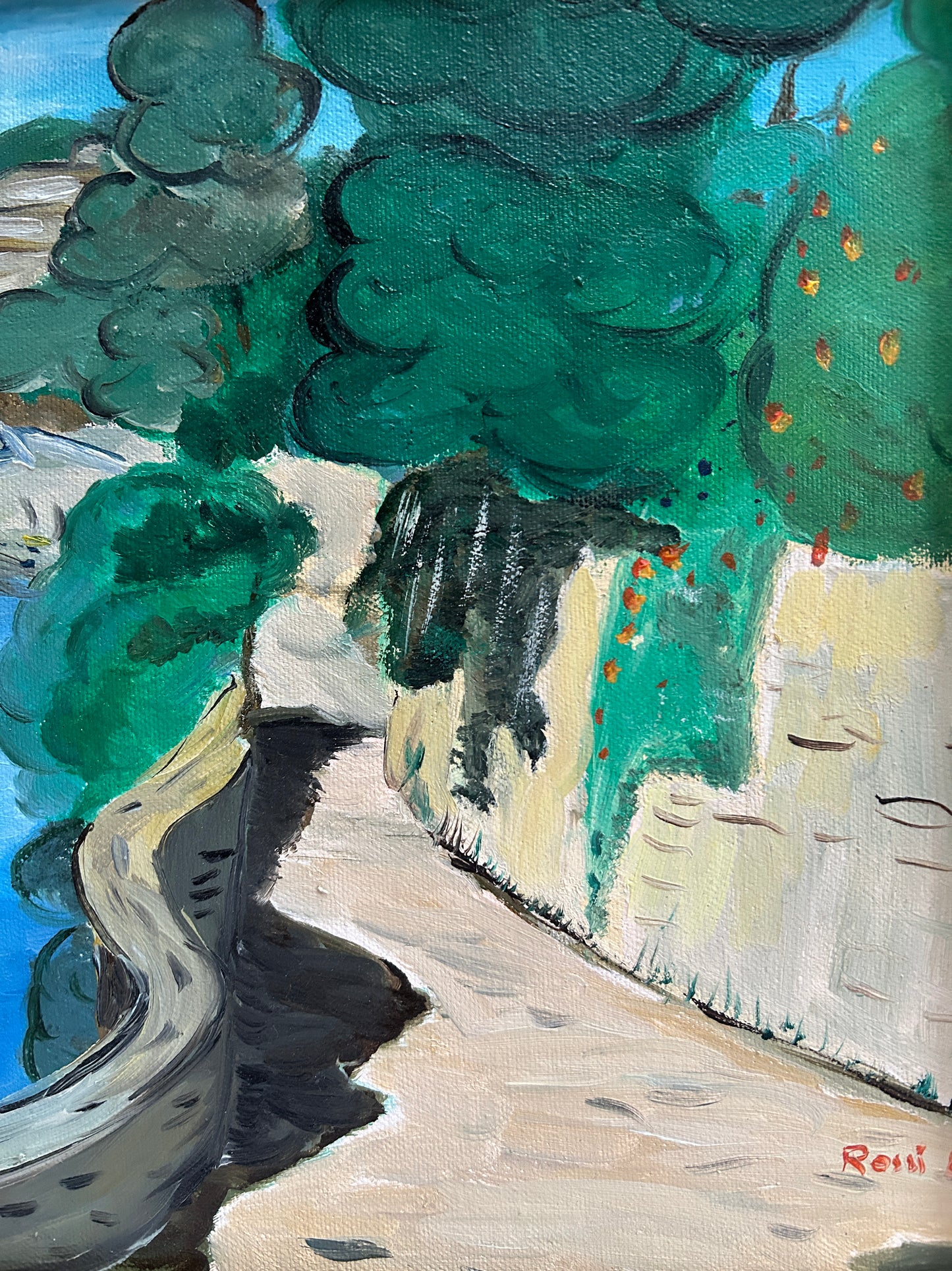 Sentiero di Monterossa Olio italiano della metà del secolo su tela