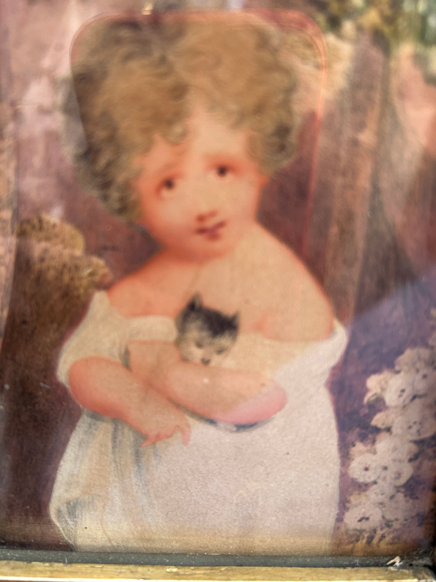 Neo Classical Watercolour of Child Holding Puppy C1820