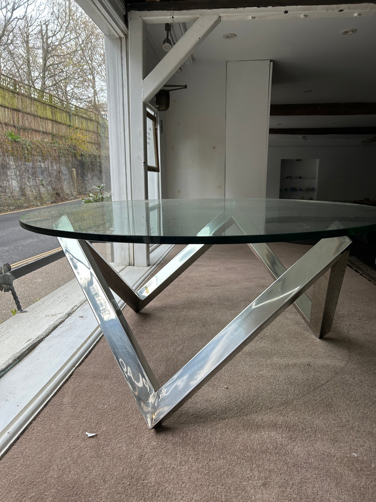Andrew Martin Glass and Steel Zig Zag Glass Coffee Table