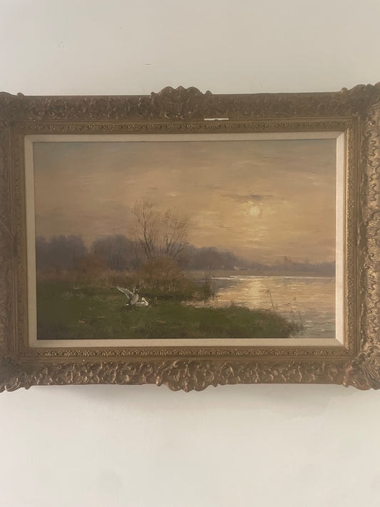 Anatre su un paesaggio lacustre