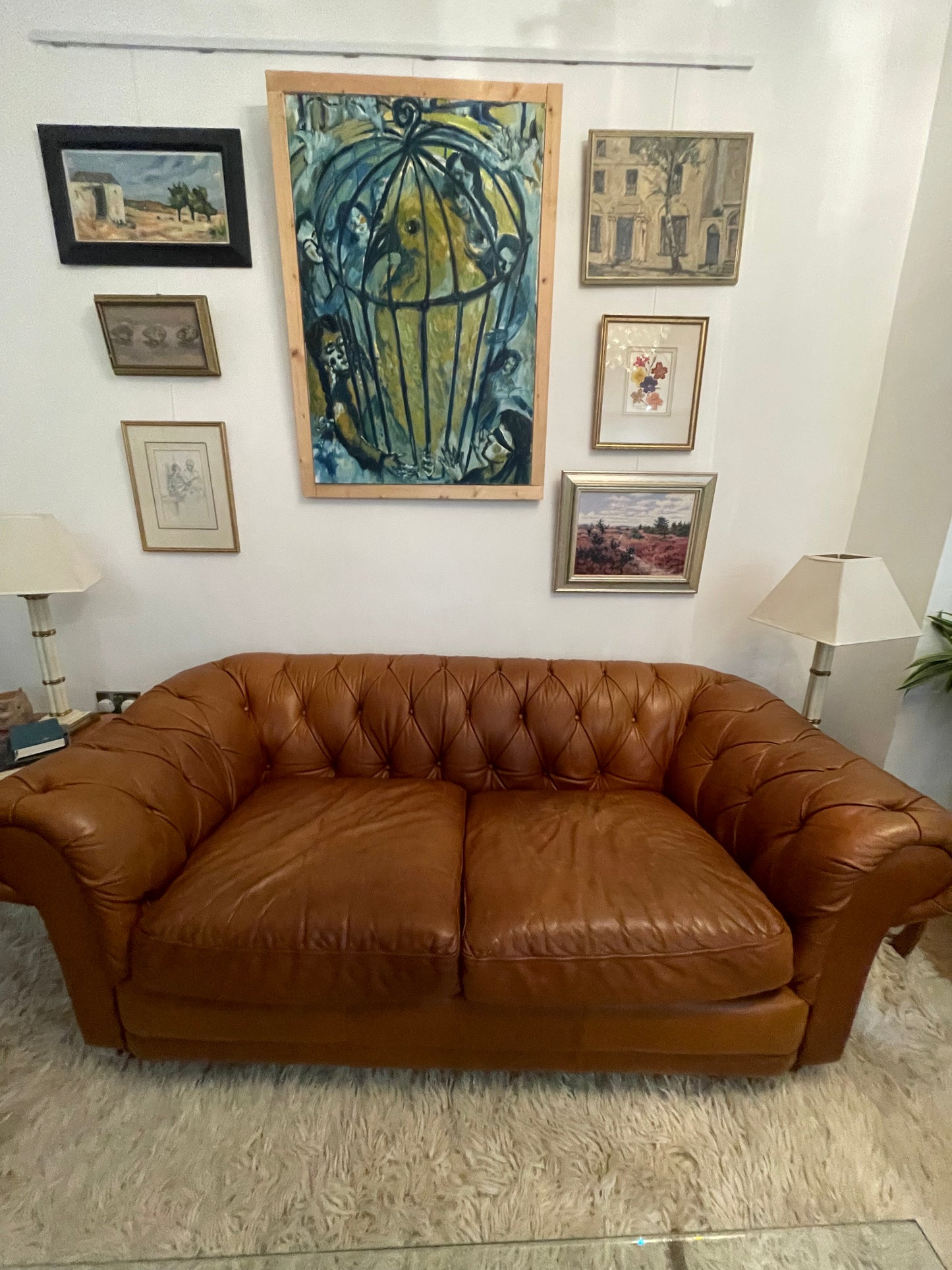 Vintage Button Back Rolled Arm Leather Chesterfield Sofa