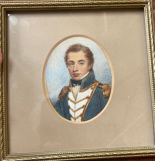 C1810 MINIATURE PORTRAIT ON CARD OF LT JAMES SCOTT 1790-1872 ROYAL NAVY FOUGHT IN AMERICA