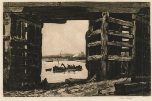Sir Frank Short, Una campata del ponte di Battersea, acquatinta e incisione su terreno morbido, 1899