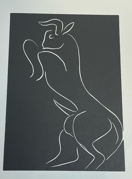 Toro in piedi, linoleografia di Henri Matisse con timbro cieco