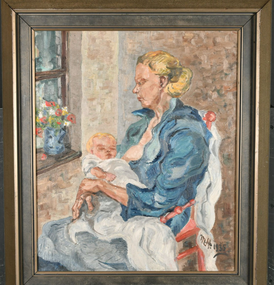 Mother and Child Mid Century Oil on Canvas