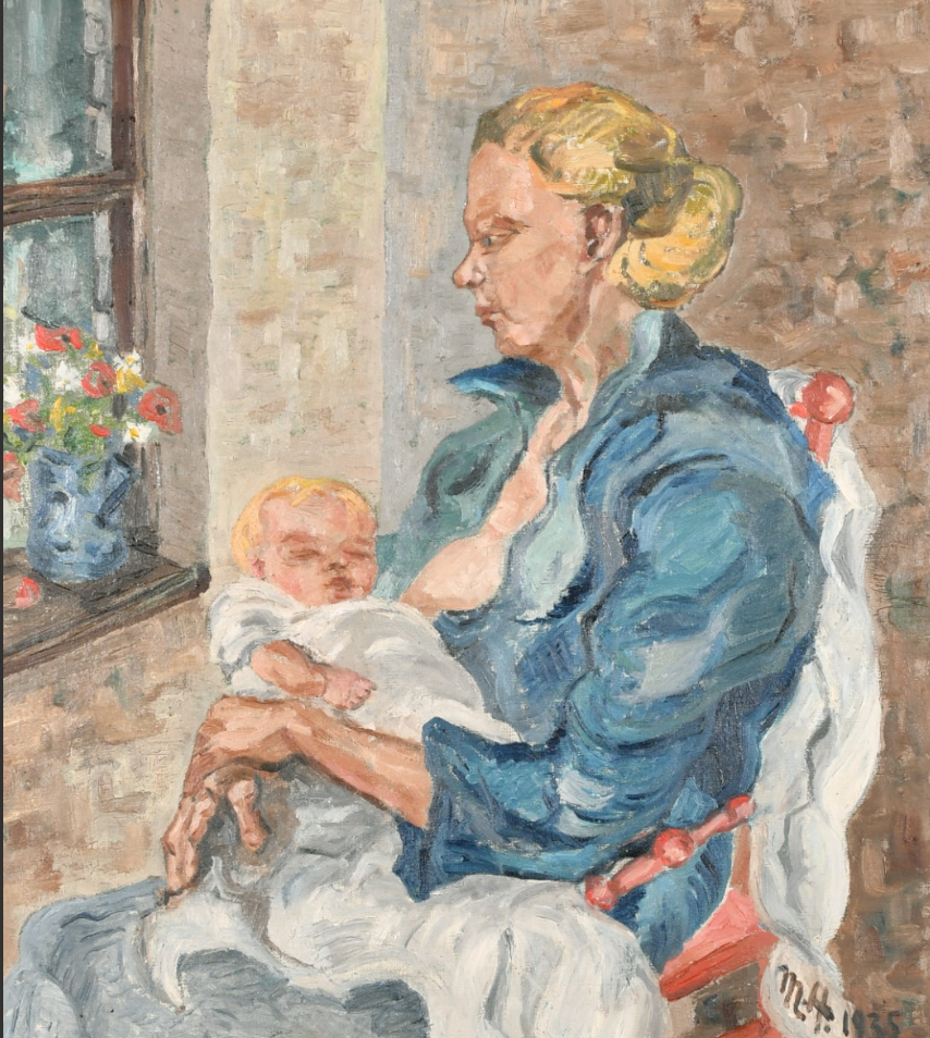 Mother and Child Mid Century Oil on Canvas