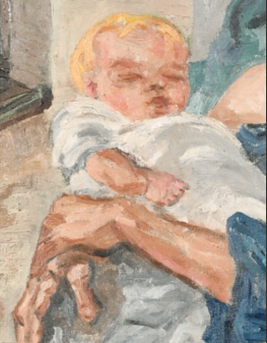 Madre e figlio, olio su tela della metà del secolo