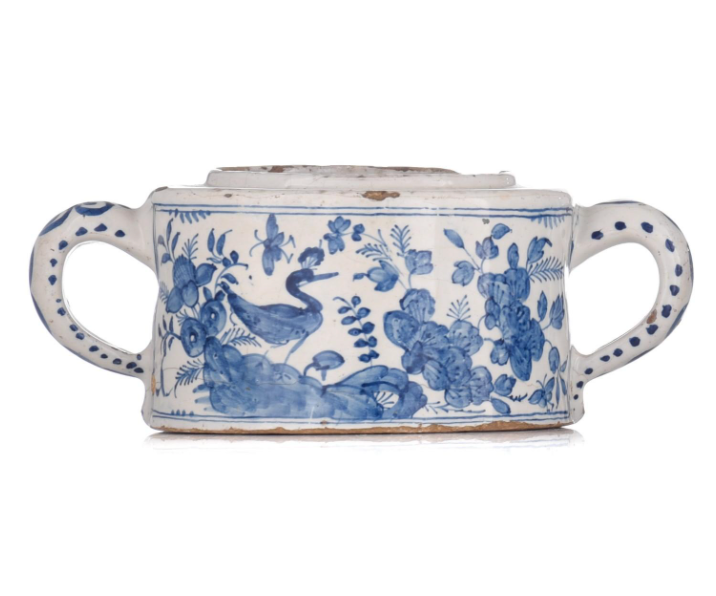 Original 18th century English Delftware two-handled posset pot