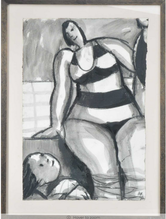 Anita Klein-Lady in a bathing Suit Charcoal Drawing