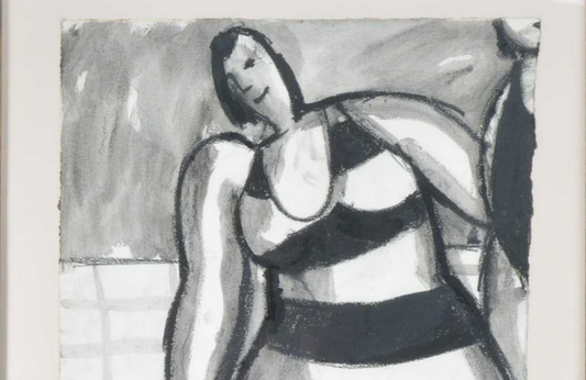 Anita Klein-Lady in a bathing Suit Charcoal Drawing