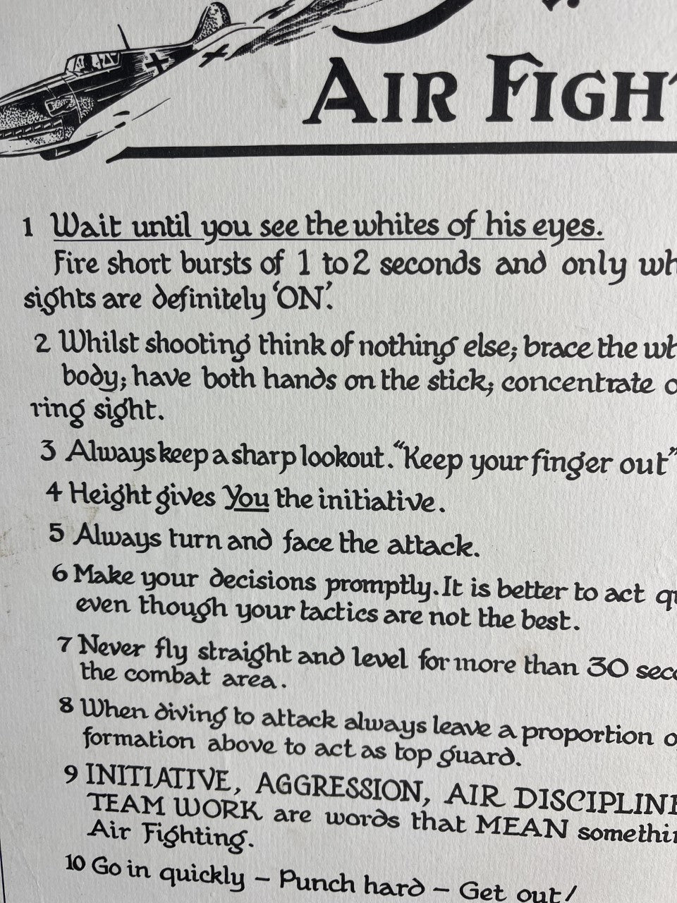 Dieci delle mie regole per il combattimento aereo - Poster originale della seconda guerra mondiale