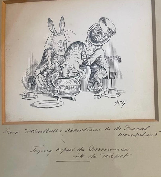 Sir Francis Carruthers Gould,( British 1844-1925) Original Pen and Ink - Alice in (Fiscal) Wonderland