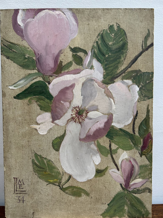 Olio di fiori su tavola datato 1938