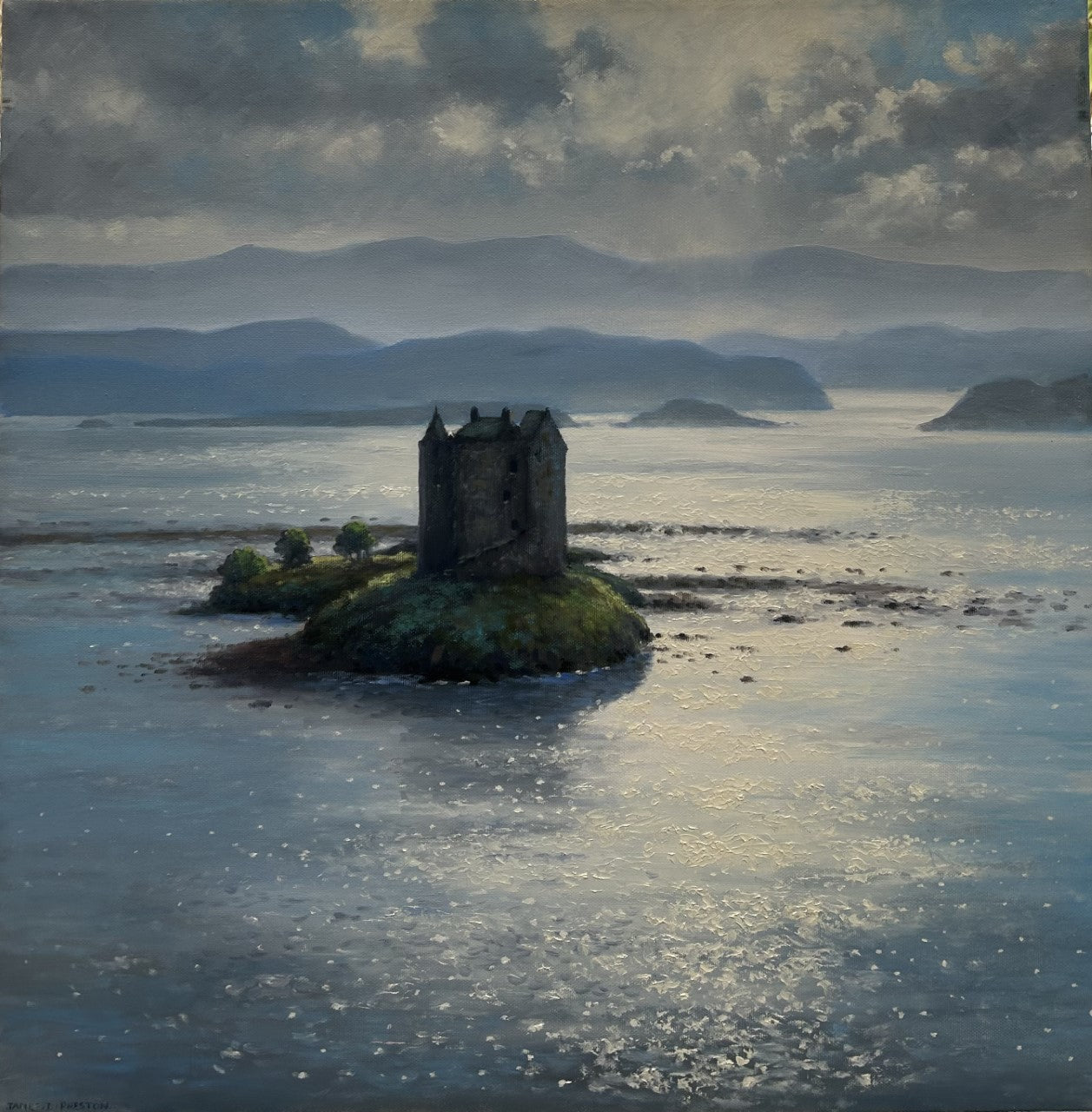 Castle Stalker, Scotland signed Oil on Canvas by James D Preston