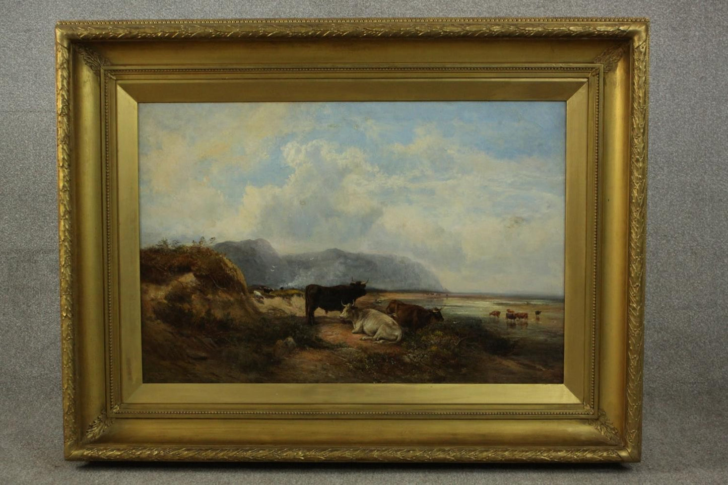 Victorian Oil On Canvas Cows in Pasture