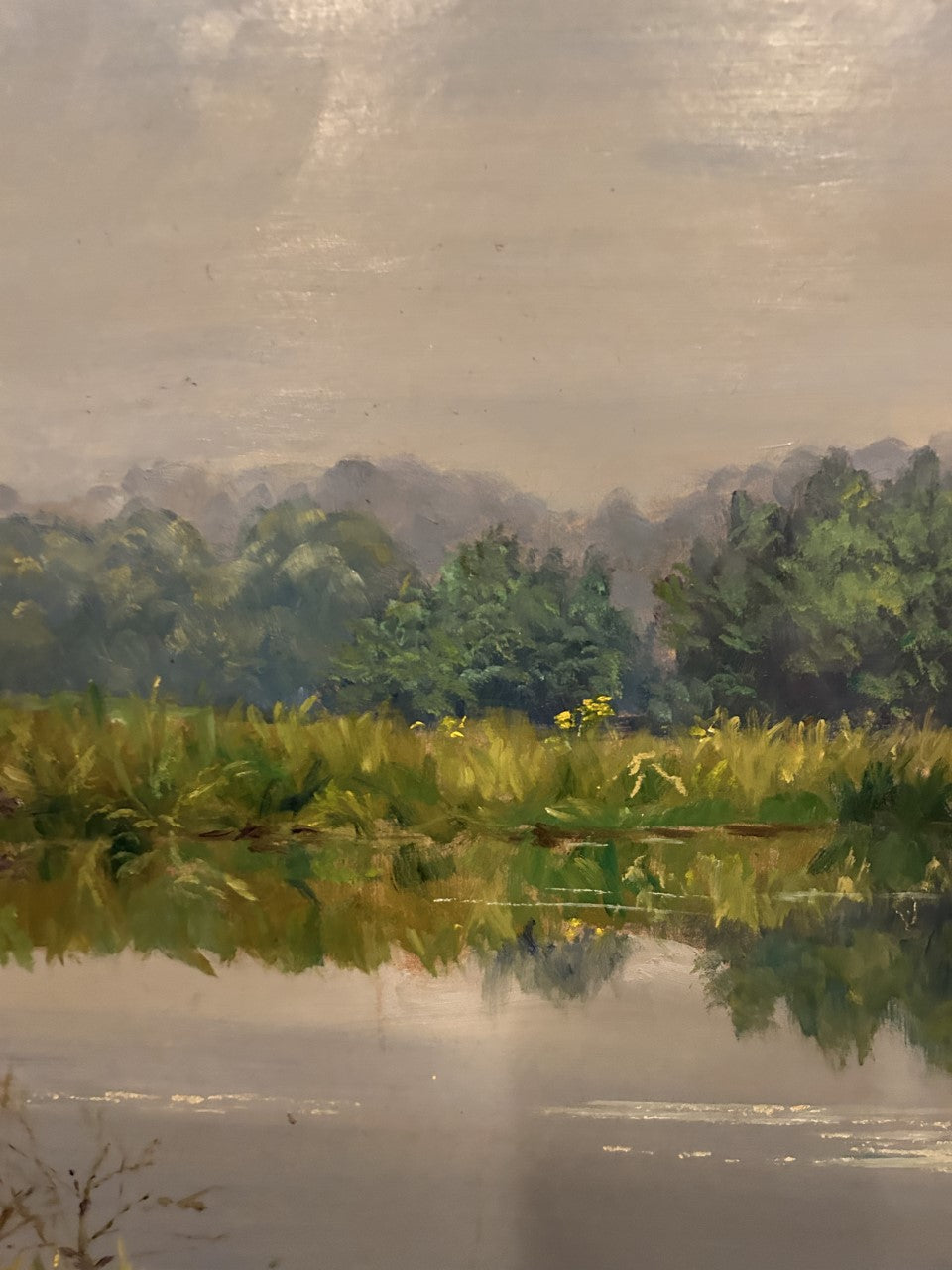 Mid Century Lakeside Oil on Board Landscape by Alison M Dickens