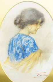 Italian School Watercolour Portrait of an Italian Girl