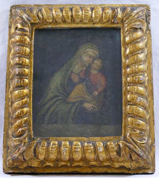 Dipinto antico della fine del XVI secolo Madre e bambino