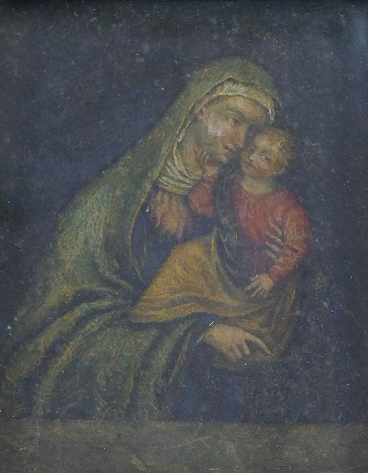 Dipinto antico della fine del XVI secolo Madre e bambino
