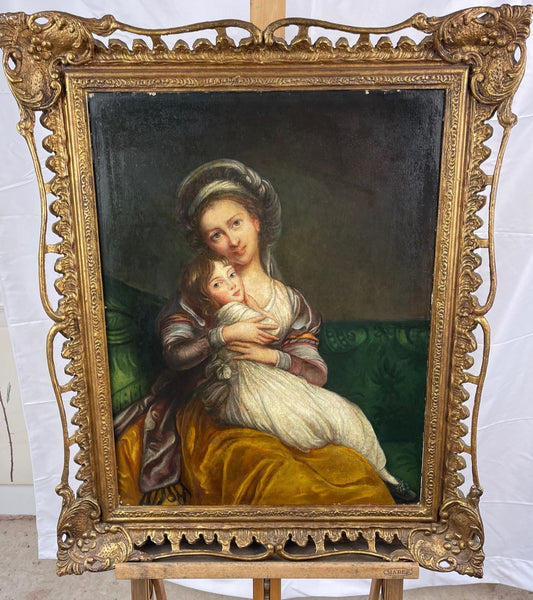 Dipinto ad olio dell'inizio del XIX secolo "Madre e bambino"