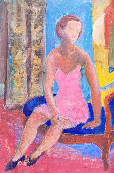 Frederick Serger b.1889 "Seated Women In Pink"Oil on Canvas