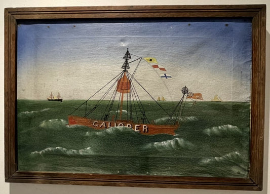 Early 20th century Primitive Oil on Canvas Seascape - Light Ship Galloper.