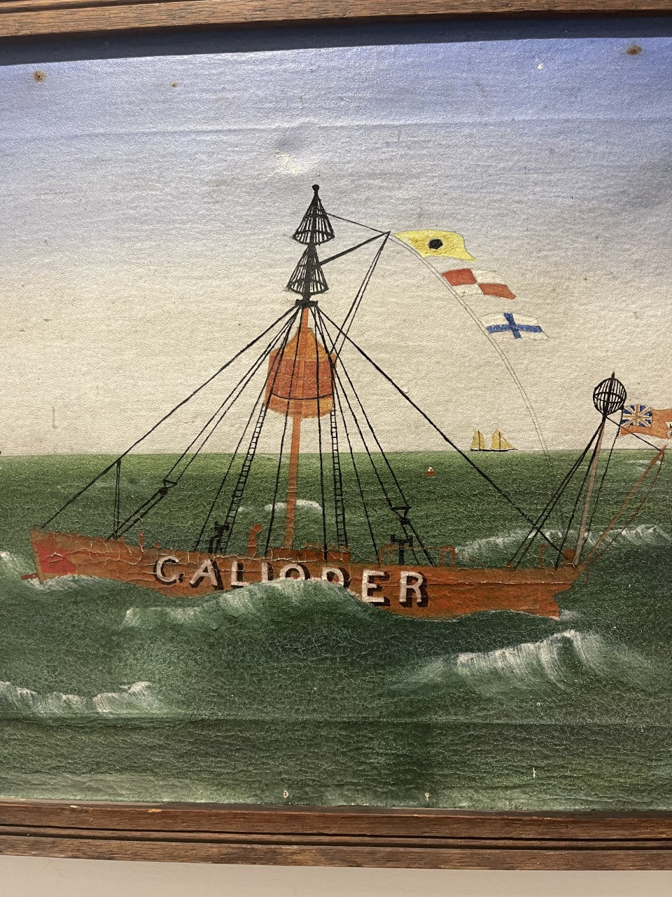 Early 20th century Primitive Oil on Canvas Seascape - Light Ship Galloper.