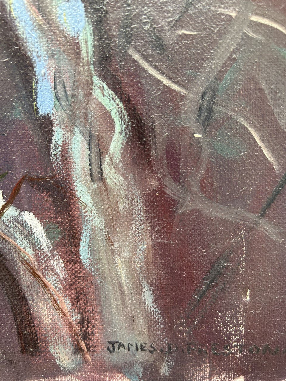 Scena nel bosco olio su tela di James D. Preston