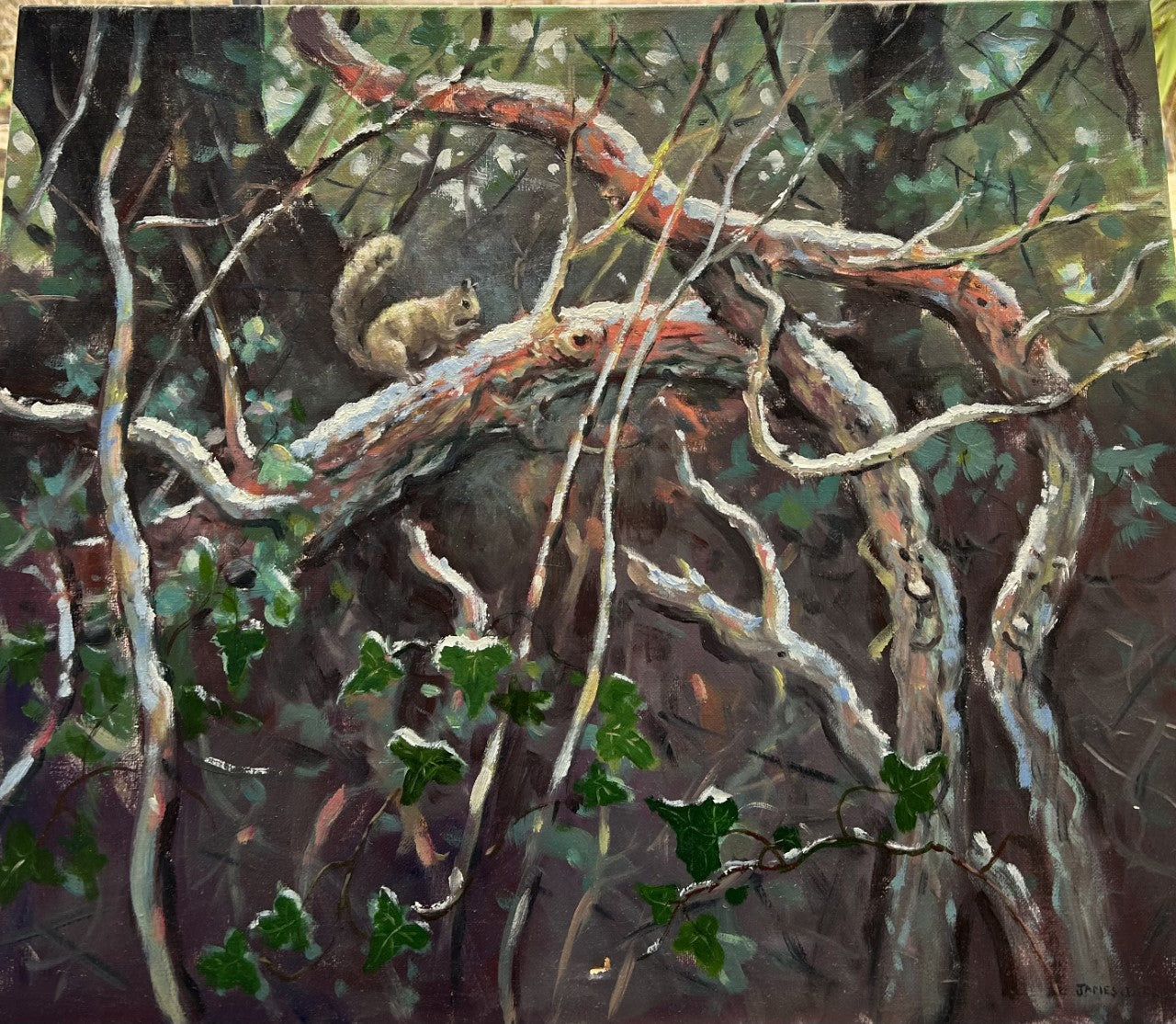 Scena nel bosco olio su tela di James D. Preston