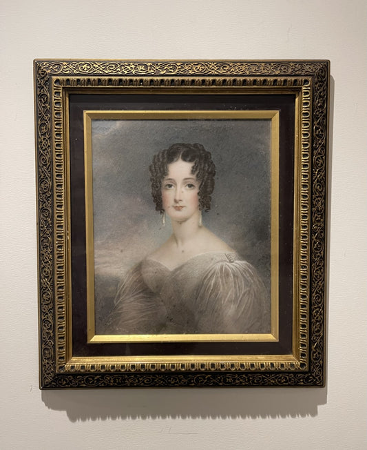 Ritratto ad acquerello originale di giovane donna del 1850