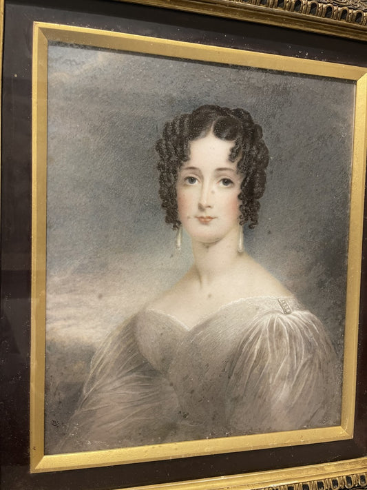 Ritratto ad acquerello originale di giovane donna del 1850